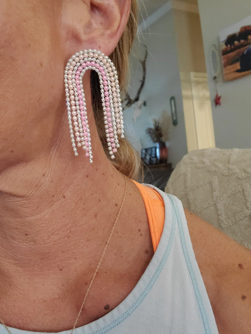 Kids Multicolor Rhinestone Fringe Hair Clips - Pink, Blue & Green Set Of 5